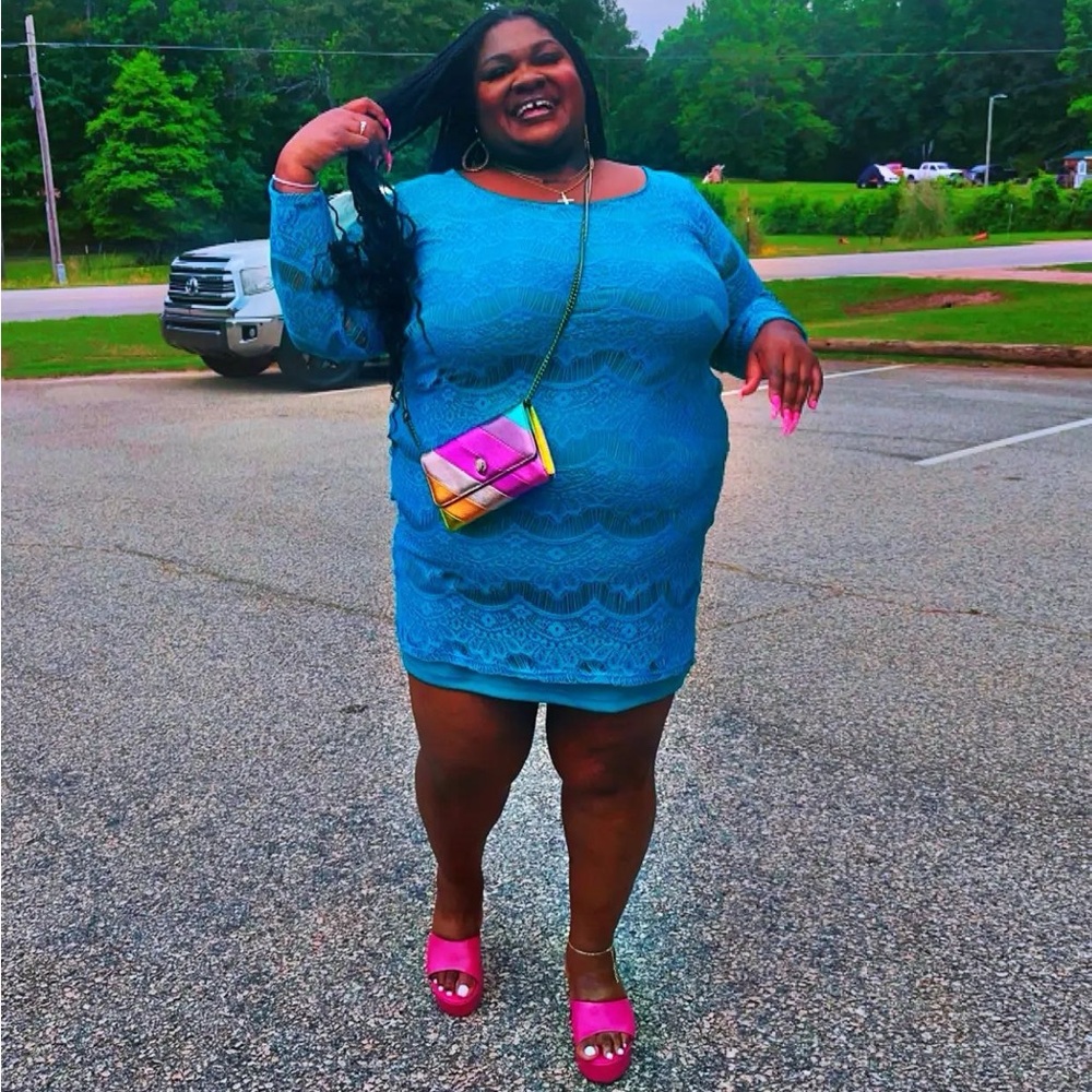 Plus Teal Lace mini dress